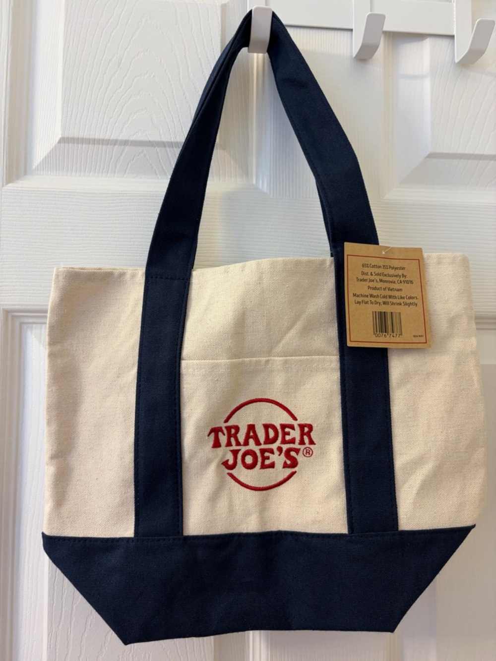 Trader Joe's Navy Blue and Cream Mini Tote Bag. NWT
